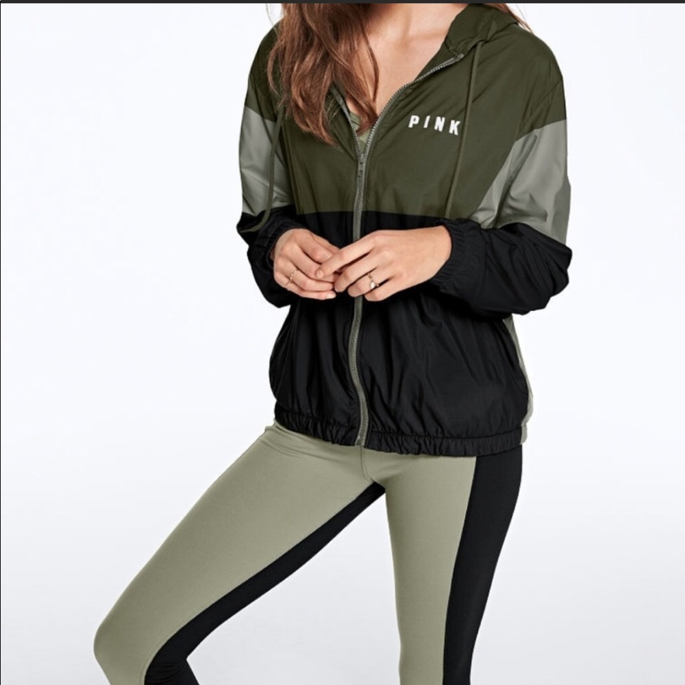 SOLD.  NWT PINK Campus full-zip Anorak Olive Green